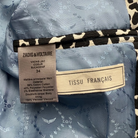 Zadig & Voltaire Viking Heart Blazer Jacket Black Beige Size 34 - Picture 8 of 14